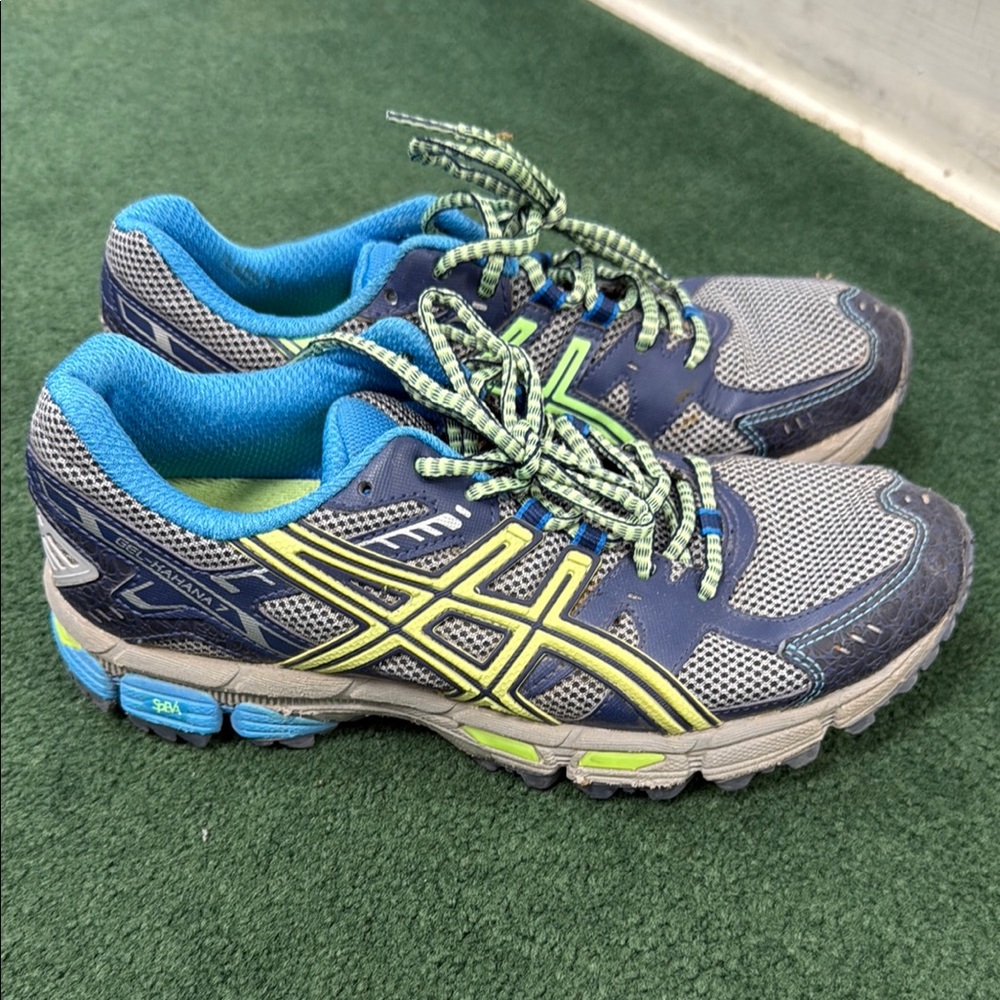 Asics gel Kahana 7 Dynamic Blue and Lime Sneakers - Picture 2 of 4